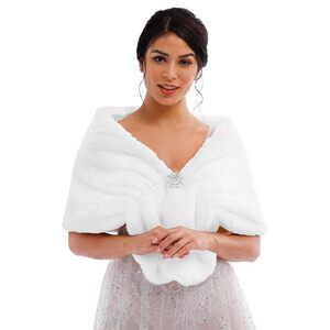6412 Women's Wedding Faux Fur Shawl And Wraps Bridal Stole Scarf